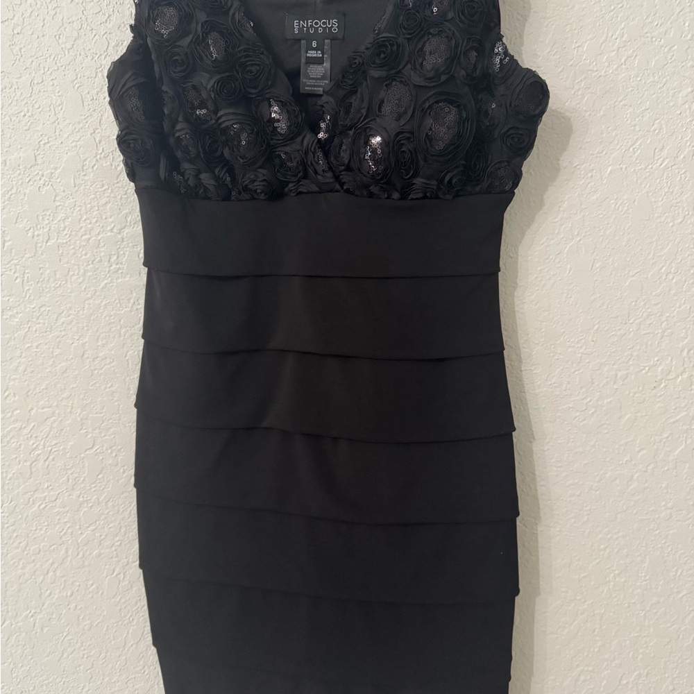 Enfocus Studio Black Sequin Tiered Mini Dress